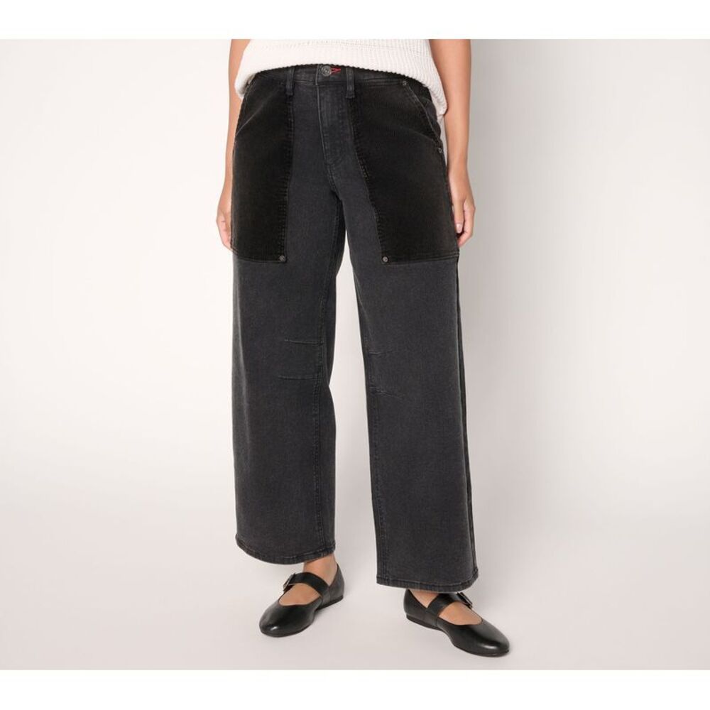 Peace Love World Women's Petite Pants 2P Boheme Soft Barrel Jeans w Black
